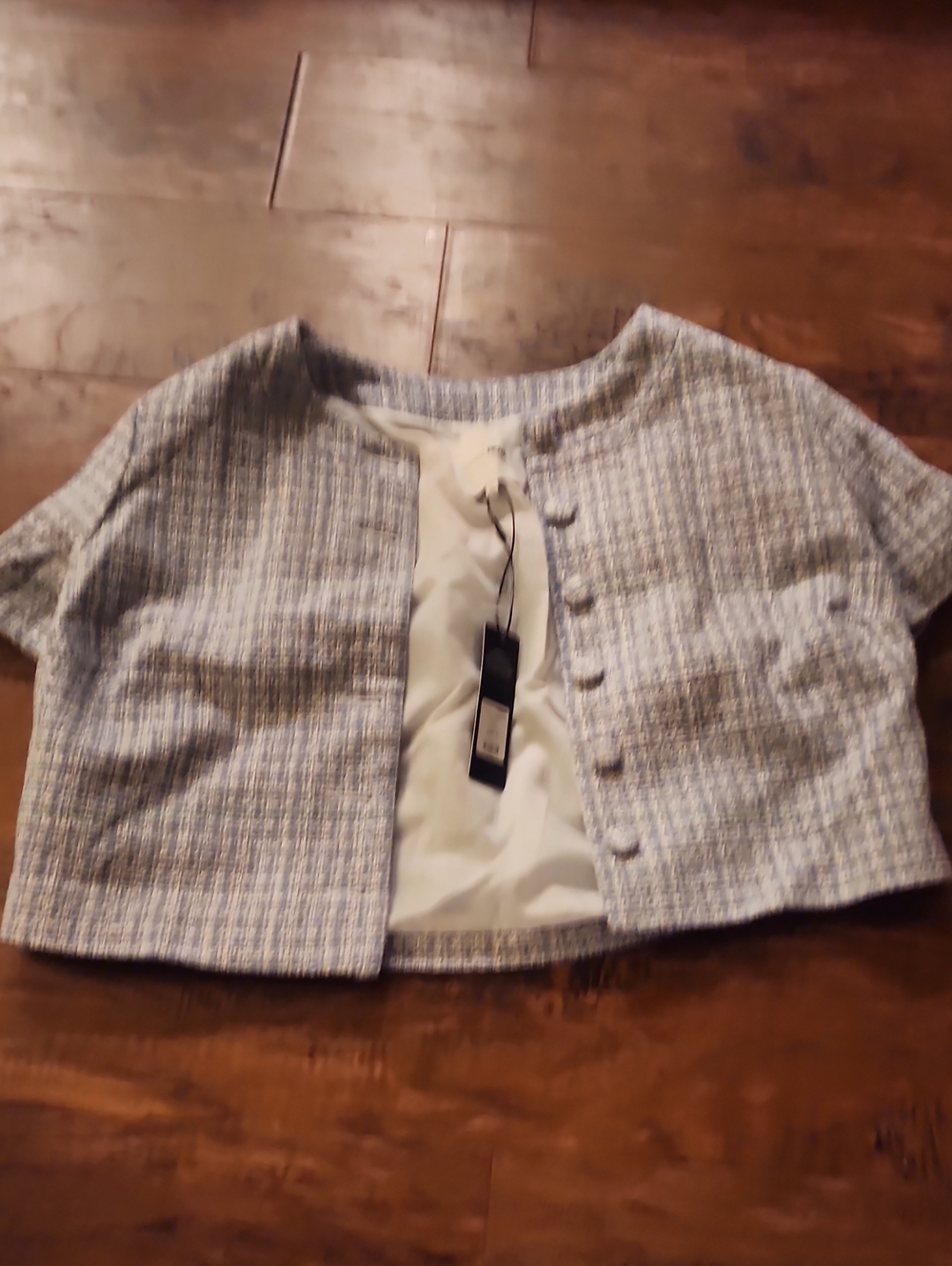 Fashion Nova Blue & White Tweed Cropped Blazer - 1X - NWT